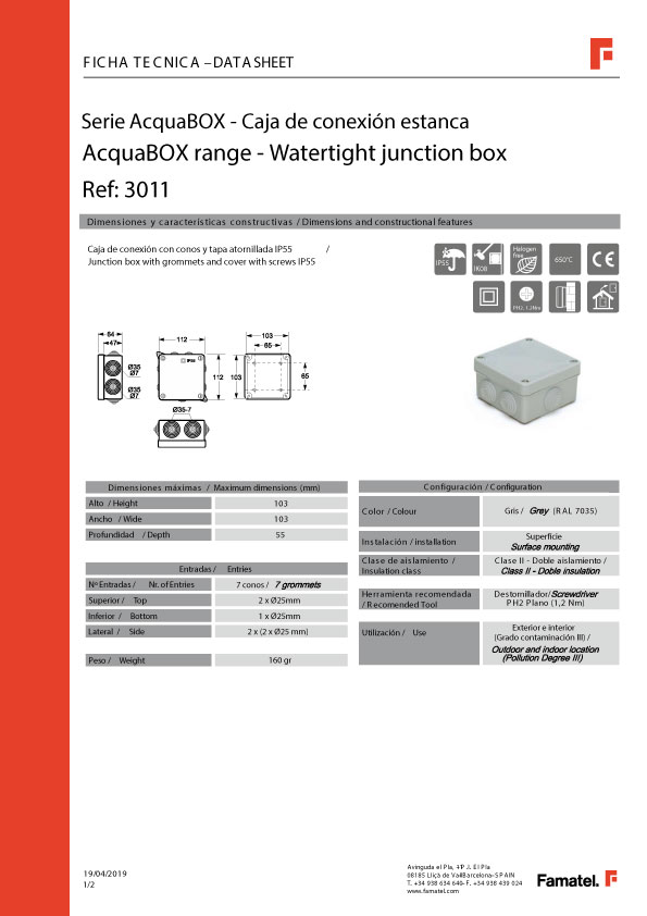 FICHA CAJA ESTANCA 100X100 famatel (3011)